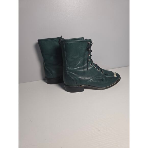Laredo Women's 9 Forest Green Leather Victorian Boots Steampunk Cottage Whimsy - Picture 2 of 7